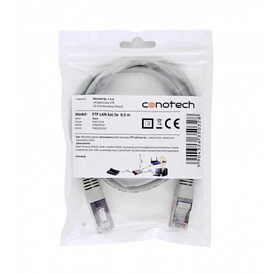 PATCH CORD F/UTP kat.5e 0,5m - SZARY -zdjęcie numer 5