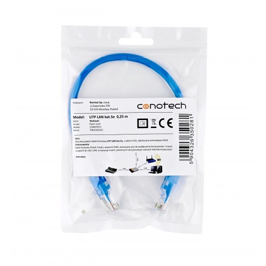 PATCH CORD U/UTP kat.5e 0,25m - NIEBIESKI -zdjęcie numer 3